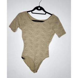 Wolford Bodysuit Womens Large Beige Lace Paisley Short Sleeve Snap Crotch